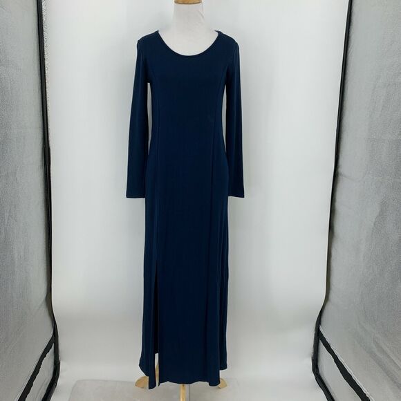 Pink Blush Solid Maternity Maxi Dress Womens S Small Blue Stretch Side Slit - Picture 2 of 12